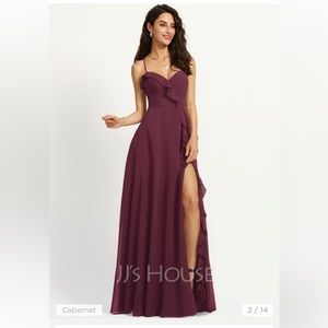 JJ’s House A-Line Chiffon Bridesmaid Dress With Split Front #251574 Cabernet